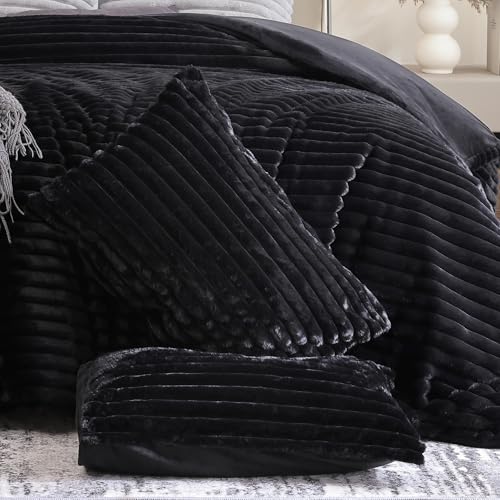 weigelia Black Comforter Full Set – Ultra Soft Plush Fleece Black Bed Set, Fluffy Warm Luxury Bedding Comforter with 2 Pillowcases, Cozy Heavy Warm Bed Set for Winter weigelia