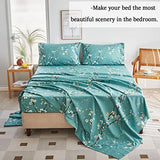 ZRNBAST Teal Sheet Set 4 Pcs Twin Sheet Set Floral Print Flat Sheet Fitted Sheet Farmhouse Style Bedding Sheets Easy Fit Microfiber Sheets-All Seasons (Teal, Twin) ZRNBAST