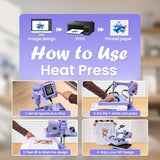 AKEYDIY Heat Press 15x12 Inch, 8 in 1 Heat Press Machine for T-Shirts Hat Cap Mug Plate, 360° Swing Away Shirt Pressing Machine, Sublimation Heat Transfer Machine with Tumbler Press Hat Press, Purple AKEYDIY