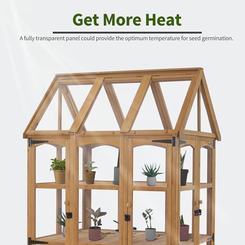 MCombo Wooden Greenhouse, Outdoor Greenhouse with Adjustable Roof Vent and 8 Lockable Door for Backyard/Outdoor Use, (48" x 38.8" x 83.9") 0851 MCombo