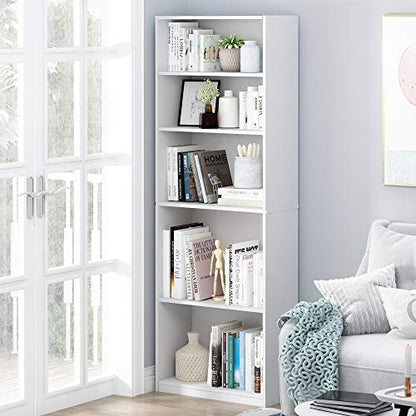 FURINNO JAYA Simply Home 5-Shelf Bookcase, 5-Tier, White - WoodArtSupply