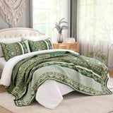 Yiran King Size Quilt, Olive Green Spring Summer Bedspread Bedding Set, 3 Pieces Bohemia Coverlet with 2 Pillow Shams for All Season 110x90 Inch
