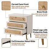 LONYKE Wicker Rattan Chest of Drawers, 3-Drawer Dresser, White Finish Wooden Storage Cabinet, Modern Farmhouse Accent Table, Boho Mid-Century Coastal Sideboard LONYKE