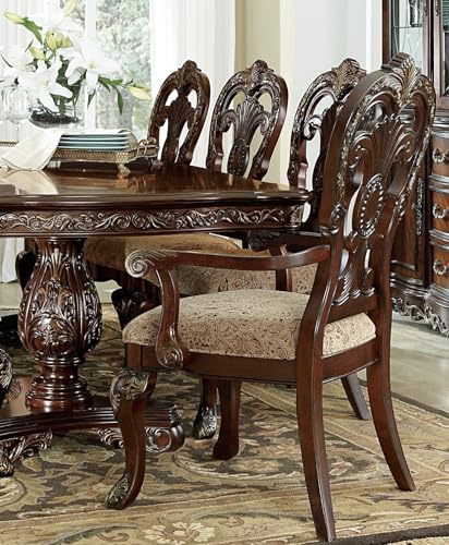 THEMEPT Elegant Traditional Armchairs Set of 2 for Dining Room, Cherry Finish with Gold Tipping, Rich Upholstery THEMEPT