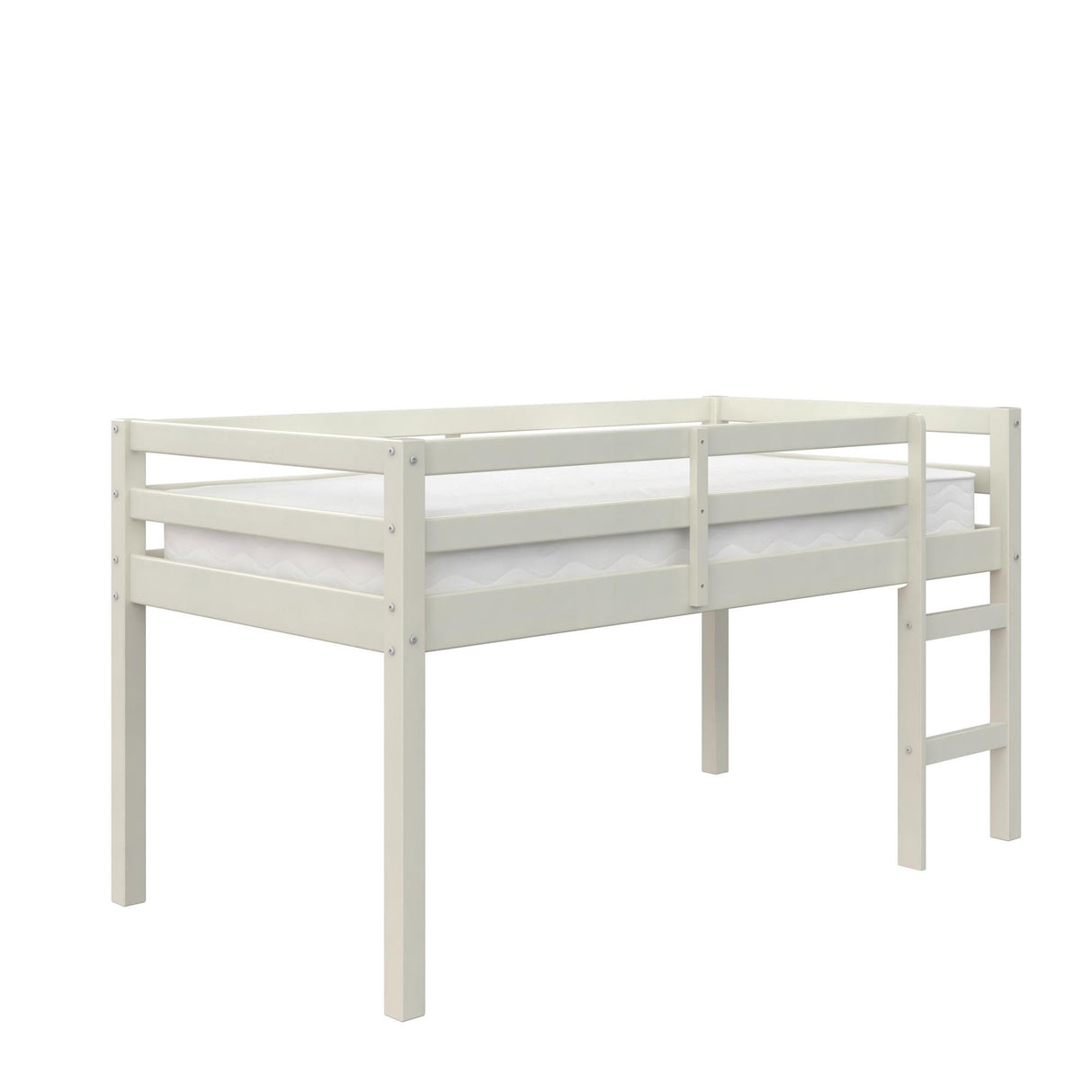 DHP Milton Twin Loft Bed, White, Traditional Small Space Junior Size, Horizontal Paneling, Sturdy Wood Construction DHP