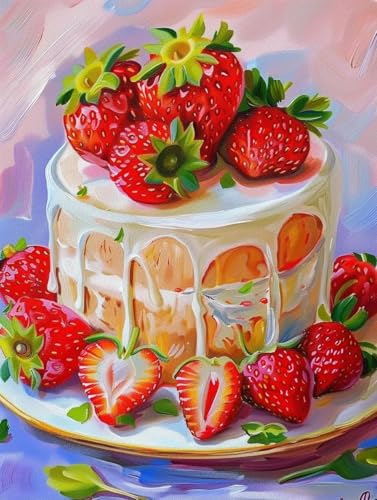 Strawberry Cake Diamond Painting Kits for Adults,Food Diamond Painting Art Kit for Adult,DIY Full Drill Diamond Art Painting,5D Gem Art and Crafts for Home Wall Decor Gift 12x16 Inch CEQOLI