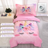 KINBEDY Toddler Bedding Set 4 Piece Pink Unicorn Crib Bedding Set for Girls Soft Cute Floral Toddler Bed Sheets Comforter Set Baby Bedroom Set, Include Comforter, Flat Sheet, Fitted Sheet, Pillowcase KINBEDY