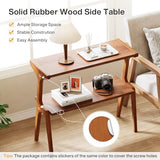 Tribesigns Solid Wood End Table, Modern Side Table for Couch, 2-Tier Narrow Tall End Table, Long Bedside Table for Living Room, Bedroom, Walnut Tribesigns