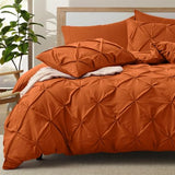 VACVELT 5 Piece Pinch Pleated Duvet Cover Full/Queen Size Set, Burnt Orange Pintuck Duvet Cover with Zipper & 8 Ties, Shabby Chic Microfiber Duvet Cover + 2 Pillow Shams + 2 Pillowcases, No Comforter VACVELT