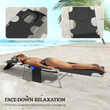 Outsunny Chaise Lounge Chair Outdoor Set of 2 with Face Arm Hole, 5-Position Reclining Face Down Tanning Chair with Carry Strap, Side Pocket, Portable Folding Bed Cot for Patio Beach Pool, Black