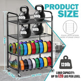 Filament Rack 3D Printer Filament Storage Rack 4-layer Large Capacity Adjustable Filament Spool Holder Printer Stand with Rolling Wheels Heavy-duty Metal Frame for PLA TPU Filament Holder for Studio Bhyhok