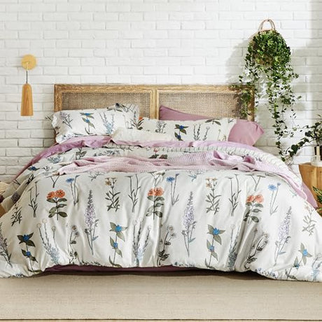 Bedsure Twin/Twin XL Comforter Set - Twin Extra Long Comforter Set, Cute Floral Dorm Bedding, 2 Pieces, 1 Soft Reversible Coconut White Botanical Flowers Comforter and 1 Pillow Sham Bedsure