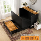 Mhsatyrs Murphy Bed Full Size: Black 2 in 1 Murphy Bed Cabinet with Drawer, Wood Cabinet Bed with Charging Station, Modern Hidden Beds for Small Spaces Mhsatyrs