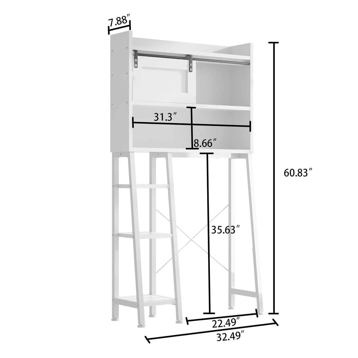 DLPIN Over The Toilet Storage, 3-Tier Over Toilet Bathroom Organizer, Stable Freestanding Above Toilet Storage Rack, Space-Saving, Easy Assembly, White