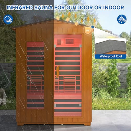 RESTISLAND Outdoor Sauna 3 Person, Far Infrared Sauna for Home Low EMF, Wooden Spa Dry Saunas Room with Infrared Lighting and Bluetooth Speakers, 7 Colors Chromotherapy for Outdoor, Indoor and Gym RESTISLAND