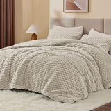 BEDELITE Fluffy King Size Comforter Set - Linen Fleece Soft Comforter for King Size Bed, Luxury Warm Bedding Set for Winter, Fuzzy Bed Set 3 Pieces (1 Comforter, 2 Pillowcases) BEDELITE
