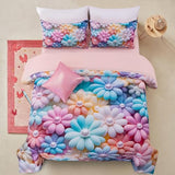A Nice Night Stunning Blooming 3D Flower Floral Comforter Sets, with Pearl Flower Core Pattern Bedding Set for Girls Full Size, Ultra Soft Bedding Sets (Blue-Purple, Full 6Pcs) A Nice Night