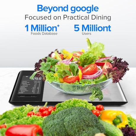 MrOwner Smart Food Kitchen Scale with Nutritional Calculator, Free App with 19 Nutrients Tracking, Calorie, Marco, Digital Weight Grams and Ounces for Weight Loss, Premium Stainless Steel, 22lb MrOwner