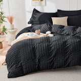 HYMOKEGE Black Queen Comforter Set Seersucker 7 Pieces, All Season Luxury Bed in a Bag for Bedroom, Bedding Set with Comforters, Sheets, Pillowcases & Shams HYMOKEGE
