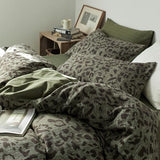 mixinni Leopard Duvet Cover King Size, Premium Yarn-Dyed Jacquard Cotton Duvet Cover with Green Leopard Print, Farmhouse Bedding Set with 2 Pillowcases Perfect for Him and Her-(King Size, Green) mixinni