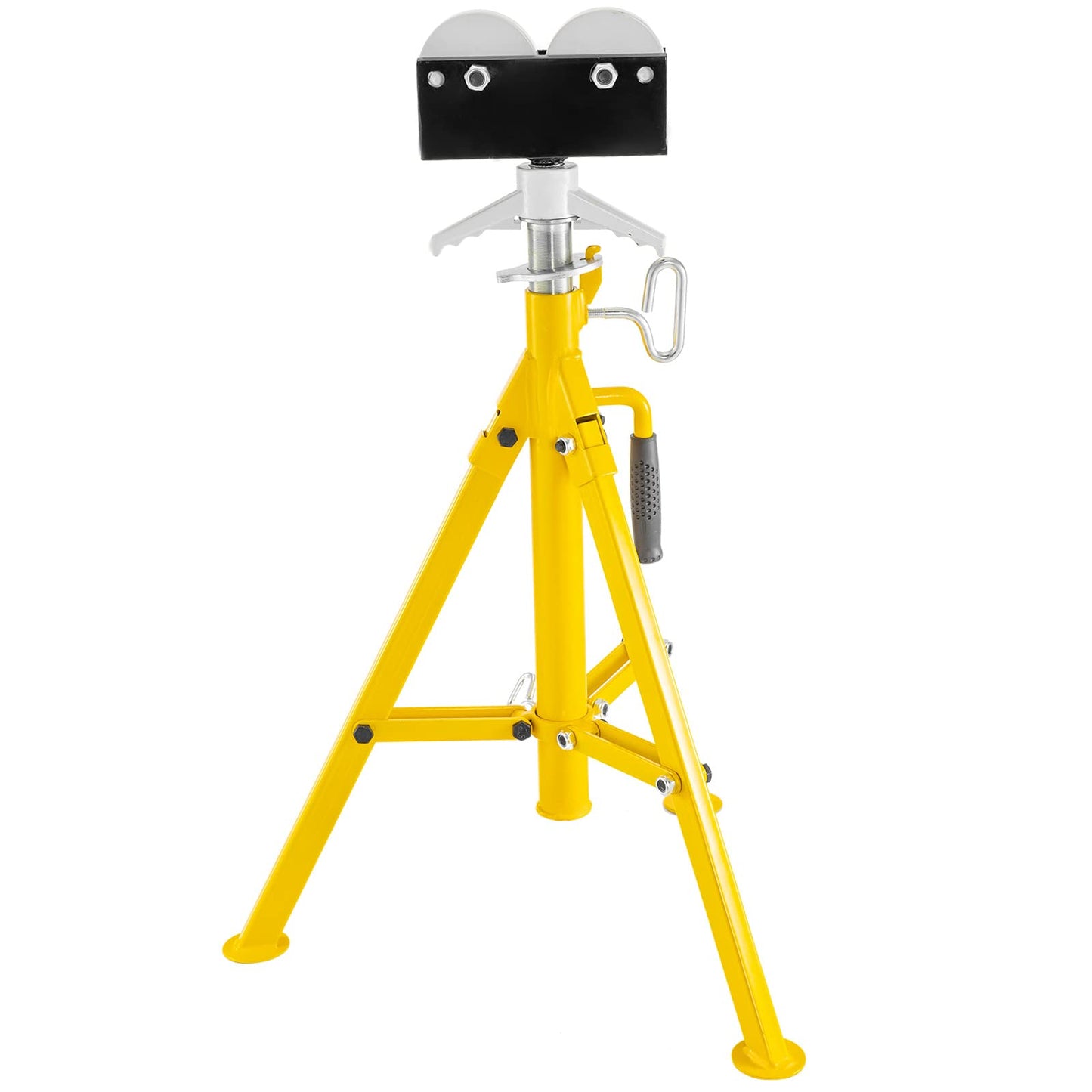 VEVOR 0.5-12 inch Adjustable Height 32"-55" 2500Lb Capacity Portable High Pipe Stand with Roller Head Fold A Trailer Jacks, Yellow - WoodArtSupply