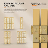 VINGLI 70'' H Room Divider, Non-Woven Fabric Privacy Screen, Indoor Partition Wall Dividers, Freestanding Hinged Space Separator with Modern Unique Pattern (Gold, 4 Panel) VINGLI
