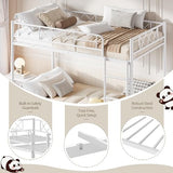 Garvee Twin Over Twin Bunk Bed with Stairs, Heavy Duty Metal Construction & High Guardrail, Sturdy Steel Slats Support, No Box Spring, Space Efficient, White Garvee