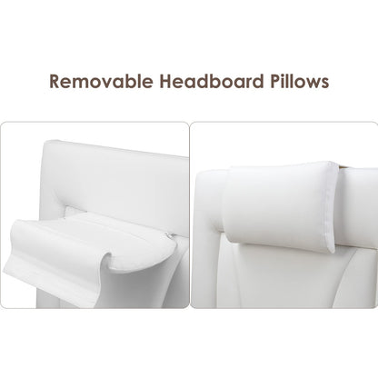 Keyluv Upholstered Platform Bed Frame with Adjustable LED Headboard, Pu Leather, Wave-Like Curve Design and Solid Wooden Slats Support, No Box Spring