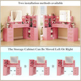 Dnxao Makeup Vanity with Mirror and Lights,Vanity Desk with Lights & 5 Drawers,Makeup Desk with Charging Station & Cabinets Adjustable Width, Modern Dressing Table for Bedroom,Pink Dnxao