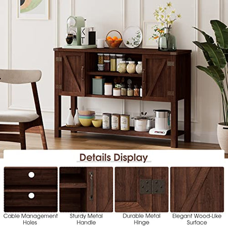 Giantex Buffet Sideboard, Farmhouse Wood Cupboard w/ 2 Storage Cabinets & 2-Tier Open Shelf, Spacious Countertop, Adjustable Shelves, Anti-Tipping, for Kitchen Living Room (Brown) Giantex