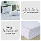 LANE LINEN 100% Organic Cotton Twin Fitted Sheet & Pillowcase Set, Percale Weave, Lightweight, Breathable, Fits Mattress Up To 15" Deep - White (Grey Dot) (No Flat Sheet) LANE LINEN