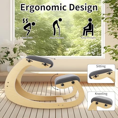 YOXIER Kneeling Chair,Kneeling Desk Chair,Office Sitting Posture Correction Chair,Rocking Home & Work Wooden Computer Desk Chairs, Back & Neck Spine Pain, Better Posture, Ergo Knee Support Stool 1 Set YOXIER