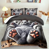 llyxsesty Cute Cat Comforter Set King,Grey Kawaii Cat Bedding Set Adult,Cute Animal Comforter for Boy,American Shorthair Bedding Grey,Kawaii Animal Print Quilt Bedroom Decor Kids llyxsesty