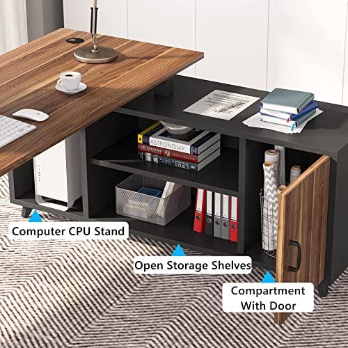 Tribesigns L-Shaped Computer Desk with File Cabinet, 78.74 Inch Large Executive Office Desk with Shelves, Industrial Business Furniture Desk Workstation for Home Office (Rustic Brown) - WoodArtSupply