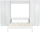 Foldable Hidden Queen Murphy Bed Cabinet with Storage Bookshelf Bookcase, Wood White Murphy Wall Bed with Storage Shelves for Adults (White) MERITLINE
