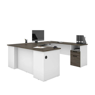 Bestar Norma U or L-Shaped Desk, 71W, Walnut Grey & White