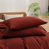 BESTOUCH Duvet Cover Set 100% Washed Cotton Linen Feel Super Soft Comfortable Chic Lightweight 3 PCs Home Bedding Set Solid Fired Brick Red Full/Double BESTOUCH