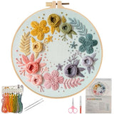 Herdiese Embroidery Kit for Beginners with Floral Garden Pattern – Easy Embroidery Kit Includes Stamped Fabric, 22 Stitches Guide, Cotton Thread, Hoop, Needles & Scissors – Craft Set