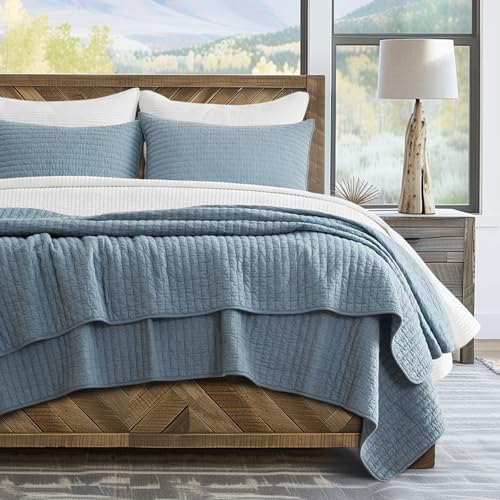 EVERGRACE x Kinsey Walsh Cross Stitch Pre-Washed Cotton Quilt Bedding Set Queen Size, Oversized 3 Pieces Lightweight Bedspread Coverlet for All Season, with 2 Matching Shams, Dusty Blue, 92"x96" EVERGRACEHOME