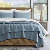EVERGRACE x Kinsey Walsh Cross Stitch Pre-Washed Cotton Quilt Bedding Set Queen Size, Oversized 3 Pieces Lightweight Bedspread Coverlet for All Season, with 2 Matching Shams, Dusty Blue, 92"x96" EVERGRACEHOME