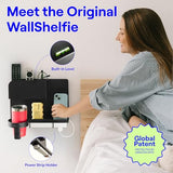 WallShelfie Bedside Wall Organizer & Dorm Decor - Dorm Room Essential, Floating Bedside Shelf Wall Mount Organizer, Remote Control Holder, Cool Teen Girls Trendy Stuff, Room Organization (Black) Smallish