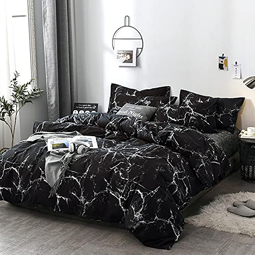 karever Black Marble Comforter Set Full/Queen White Texture Bedding Reversible Teen Boy Men Full Size Soft Lightweight Quilt Set, 3 PCs( 1 Comforter, 2 Pillowcases) KAREVER