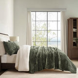 EVERGRACE Velvet Quilt Set King Size, Luxurious Soft Striped Channel Bedding Set, Lightweight Velvet Comforter for All Season, Oversized Bedspread Coverlet with 2 Matching Shams, Olive Green EVERGRACE