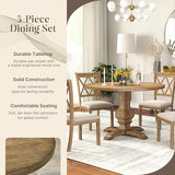 Roundhill Furniture Havre 5-Piece Dining Set, Pedestal Round Table with 4 Stylish Chairs, Oak Roundhill Furniture