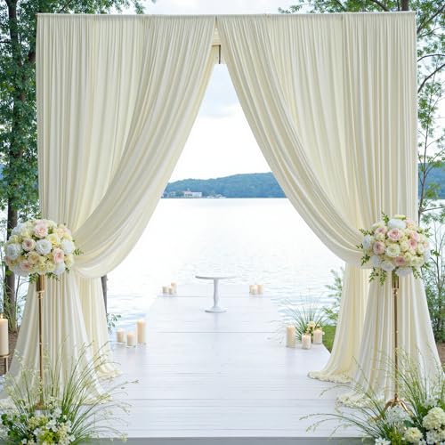 60×12ft Wrinkle Free Ivory Backdrop Curtain for Wedding Parties, 12 Panels 5×12ft Long Soft Silky Polyester Backdrop Drapes Cream Photo Back Drop Curtains for Party Photography Background Cloth NSSONBEN