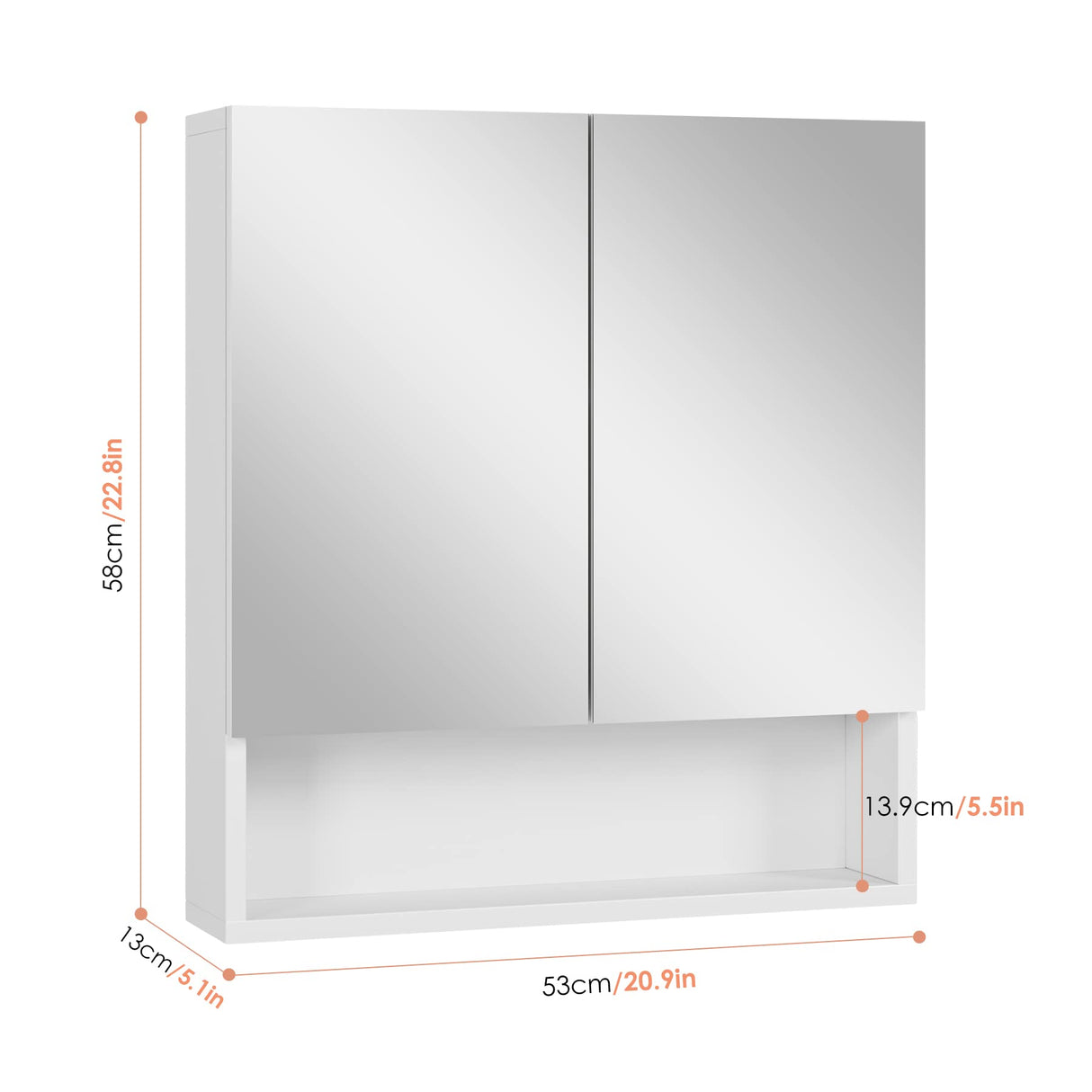 FOTOSOK Bathroom Wall Cabinet Medicine Cabinet, Wall Mounted Bathroom Mirror with Storage Mirror Cabinet with 2 Doors and Adjustable Shelf, Laundry Living Room, White FOTOSOK