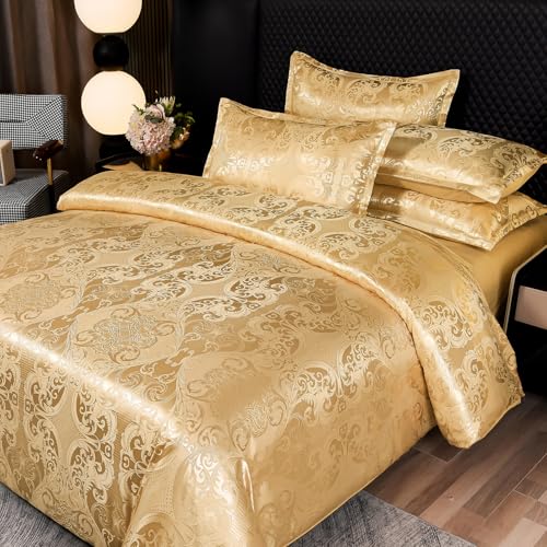 TUMAN Pro Duvet Cover Set European Luxury Satin Embroidery 3-Piece Bedding Set Soft Comfortable and Lightweight Gold Queen Duvet Cover (No Quilt) (Gold, Queen) TUMAN Pro