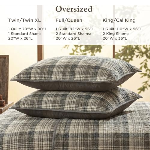 Woolrich Reversible Quilt Cabin Lifestyle Design - All Season, Breathable Coverlet Bedspread Bedding Set, Matching Shams, Oversized Full/Queen, Tasha Plaid Tan/Brown 3 Piece Woolrich John Rich & Bros.