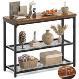 Besiost 32" Small Console Table with Storage, 3-Tier Industrial Narrow Entryway Table with Mesh Shelves, Sofa Table Behind Couch for Hallway Foyer Living Room, Sturdy Metal Frame, Rustic Brown Besiost