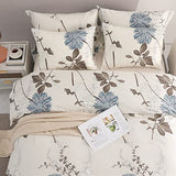 SLEEPBELLA Comforter King Size, 600 Thread Count Cotton Brown Branches and Blue Flowers Off-White Comforter Sets, Down Alternative Bedding Set 3Pcs(King, Off-White Botanical) SLEEPBELLA